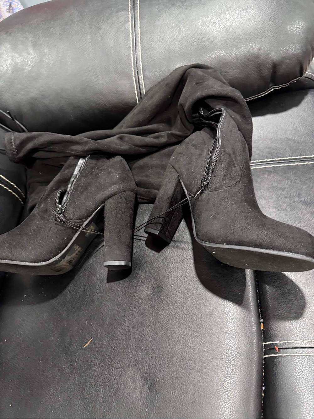 Over-the-Knee Black Suede Block Heel Boots